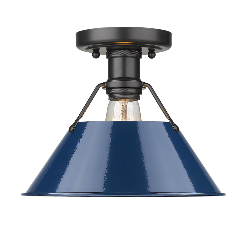 Yep by Golden Lighting Orwell 1-light Flush Mount in Matte Black and Navy Blue shade