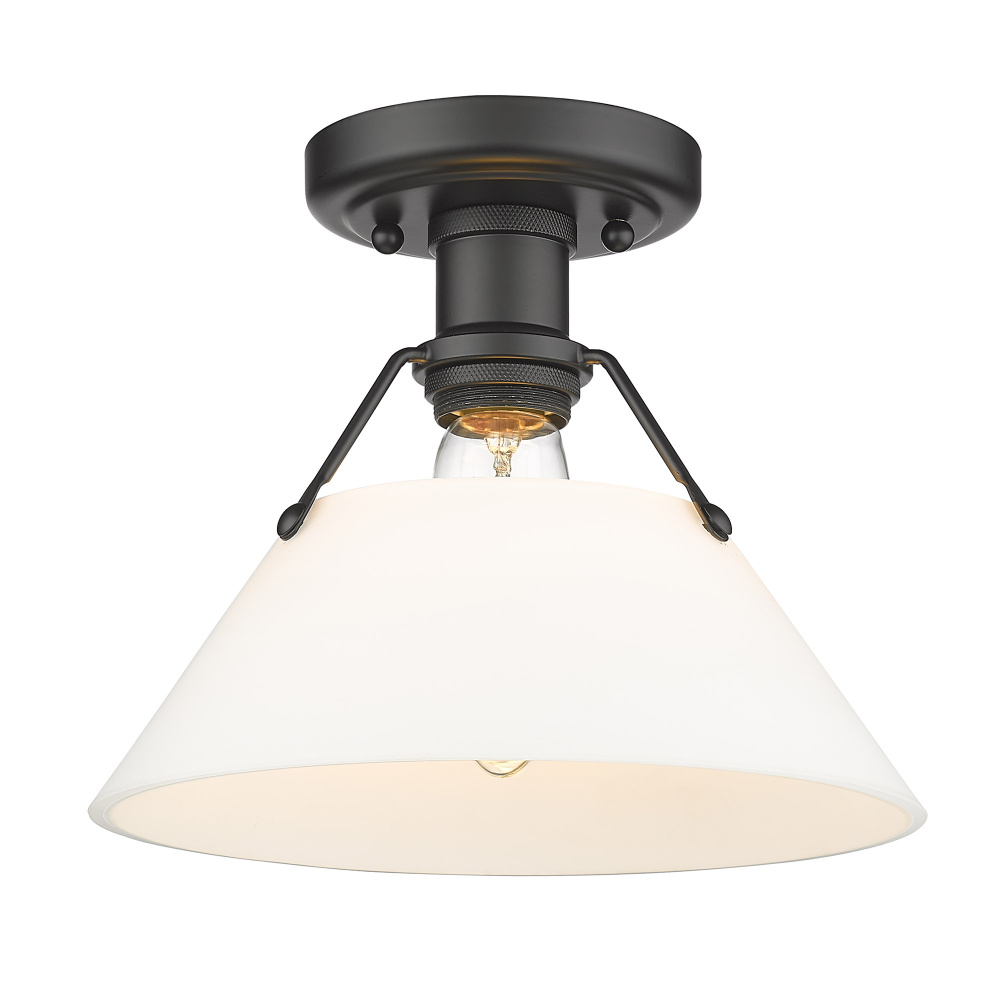 Yep by Golden Lighting Orwell 1-light Flush Mount in Matte Black and Opal Glass