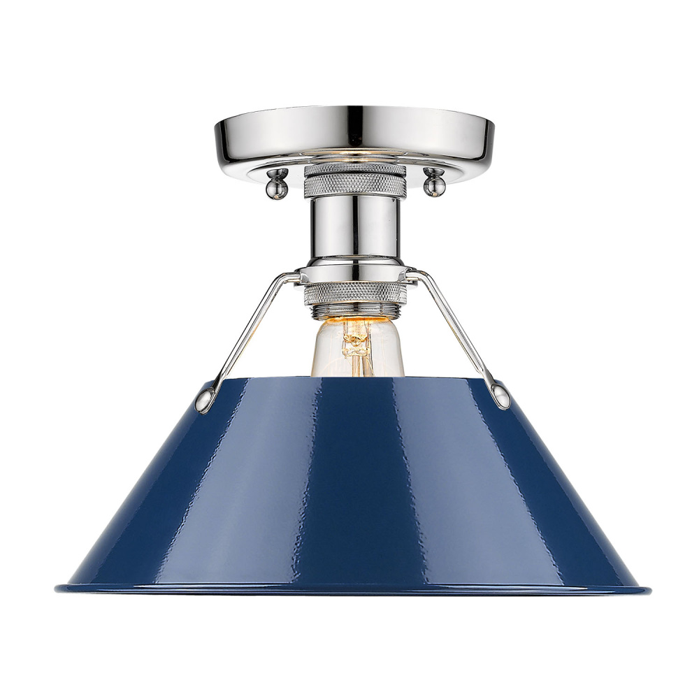 Yep by Golden Lighting Orwell 1-light Flush Mount in Chrome and Navy Blue shade
