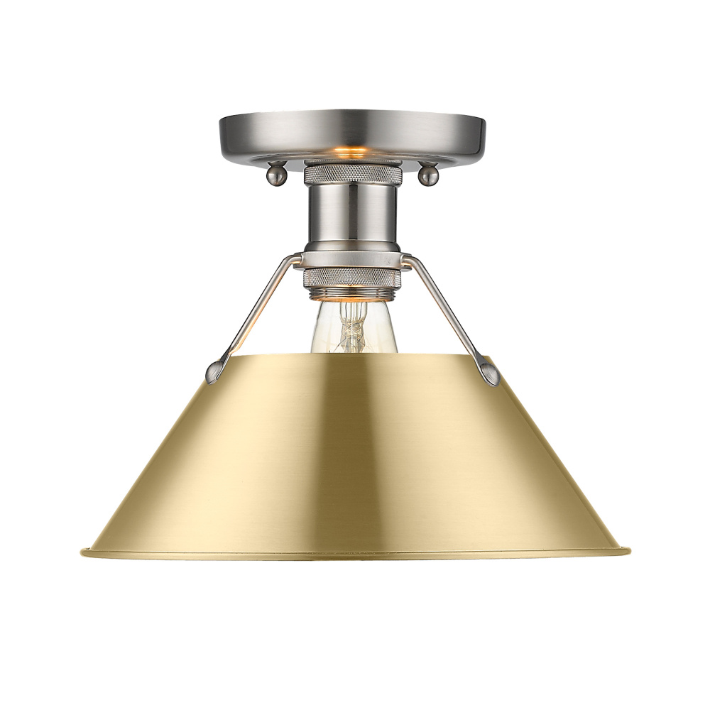 Yep by Golden Lighting Orwell 1-light Flush Mount in Pewter and Brushed Champagne Brass shade