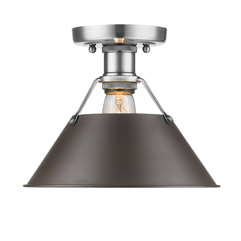 Yep by Golden Lighting Orwell 1-light Flush Mount in Pewter and Rubbed Bronze shade