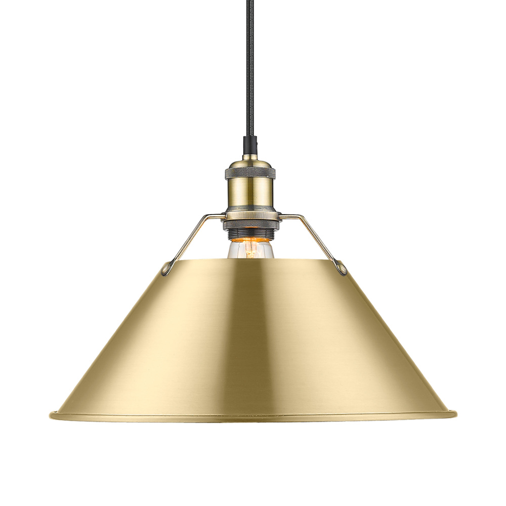 Yep by Golden Lighting Orwell 1-light 14in Pendant in Aged Brass and Brushed Champagne Brass shade