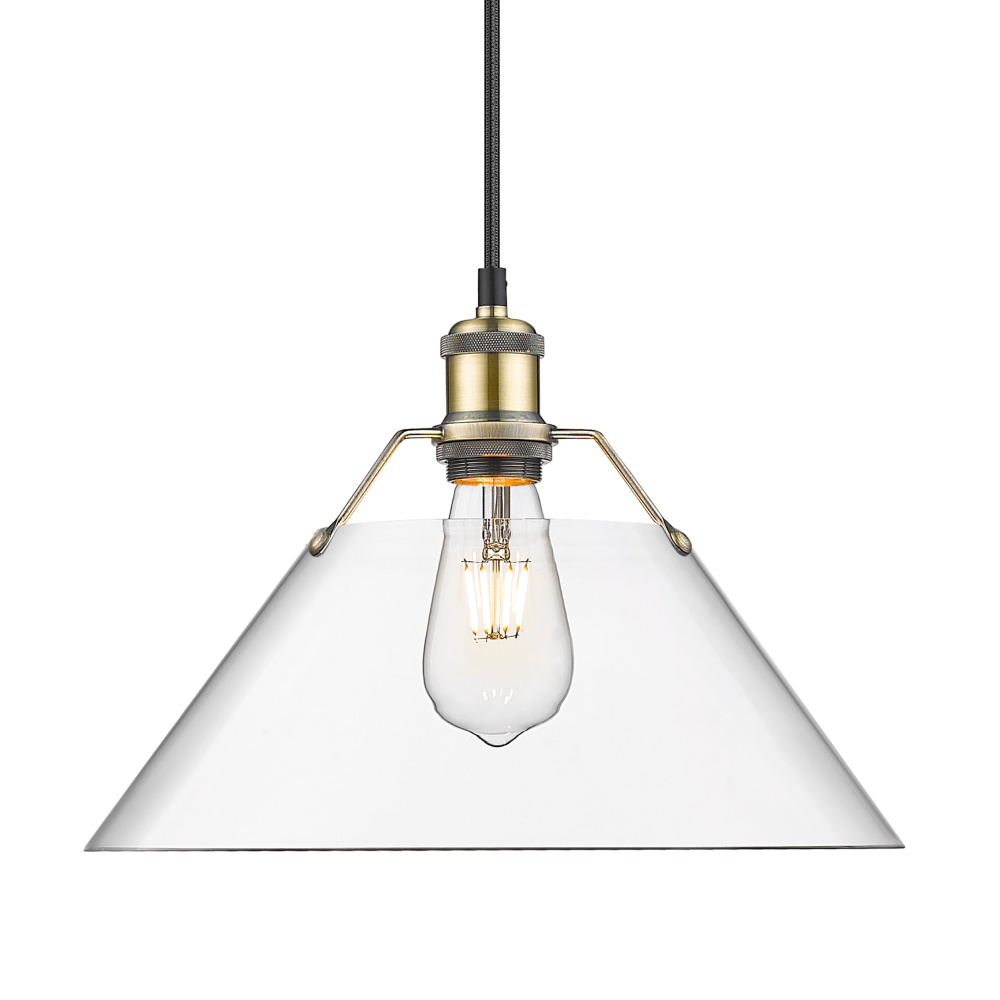 Yep by Golden Lighting Orwell 1-light 14in Pendant in Aged Brass and Clear Glass