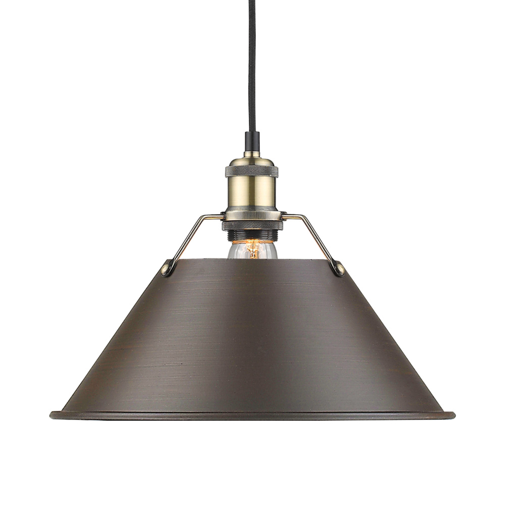 Yep by Golden Lighting Orwell 1-light 14in Pendant in Aged Brass and Rubbed Bronze shade