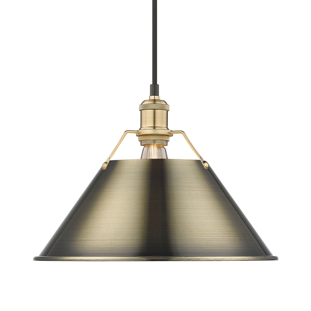 Yep by Golden Lighting Orwell 1-light 14in Pendant in Brushed Champagne Brass and Aged Brass shade