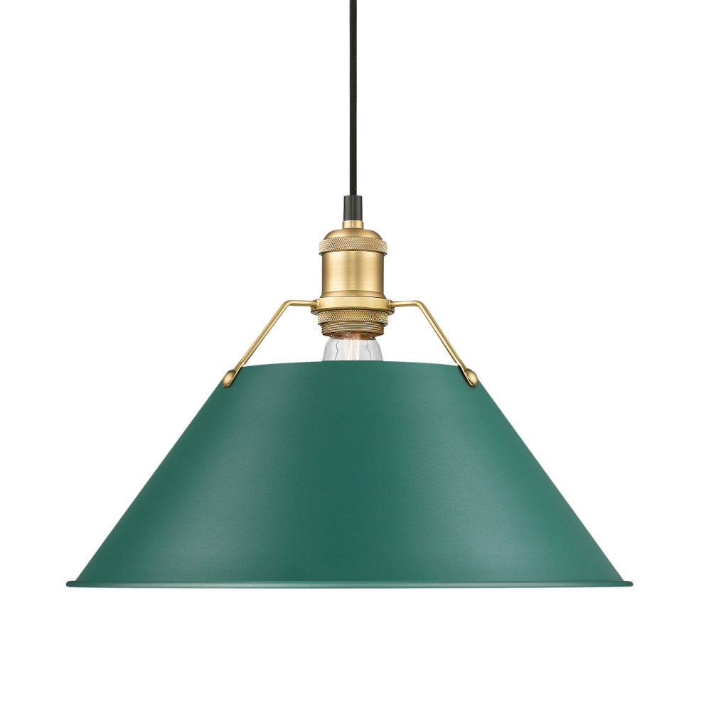 Yep by Golden Lighting Orwell 1-light 14in Pendant in Brushed Champagne Brass and Pine Green shade