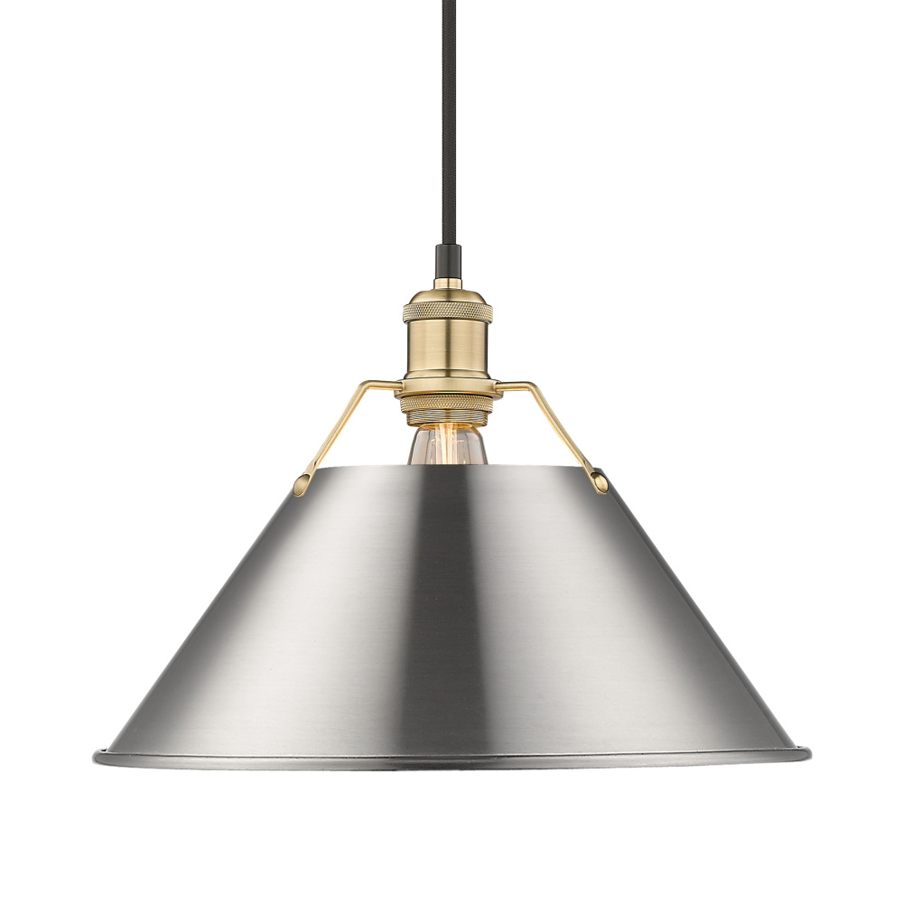 Yep by Golden Lighting Orwell 1-light 14in Pendant in Brushed Champagne Brass and Pewter shade