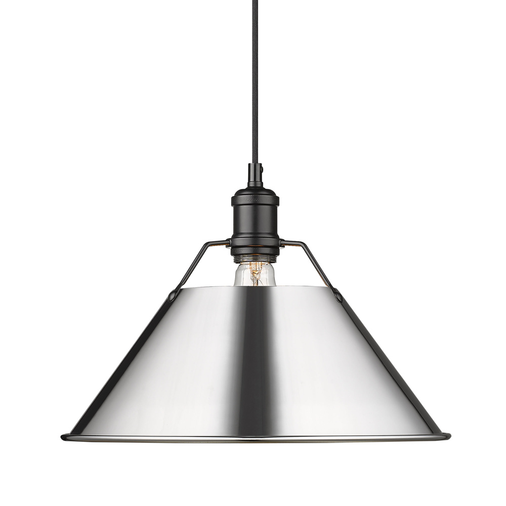 Yep by Golden Lighting Orwell 1-light 14in Pendant in Matte Black and Chrome shade