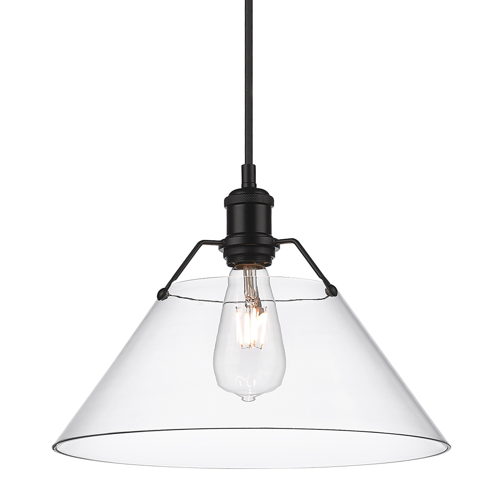 Yep by Golden Lighting Orwell 1-light 14in Pendant in Matte Black and Clear Glass