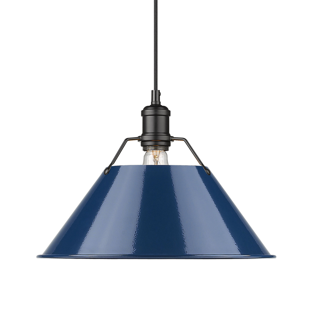 Yep by Golden Lighting Orwell 1-light 14in Pendant in Matte Black and Navy Blue shade