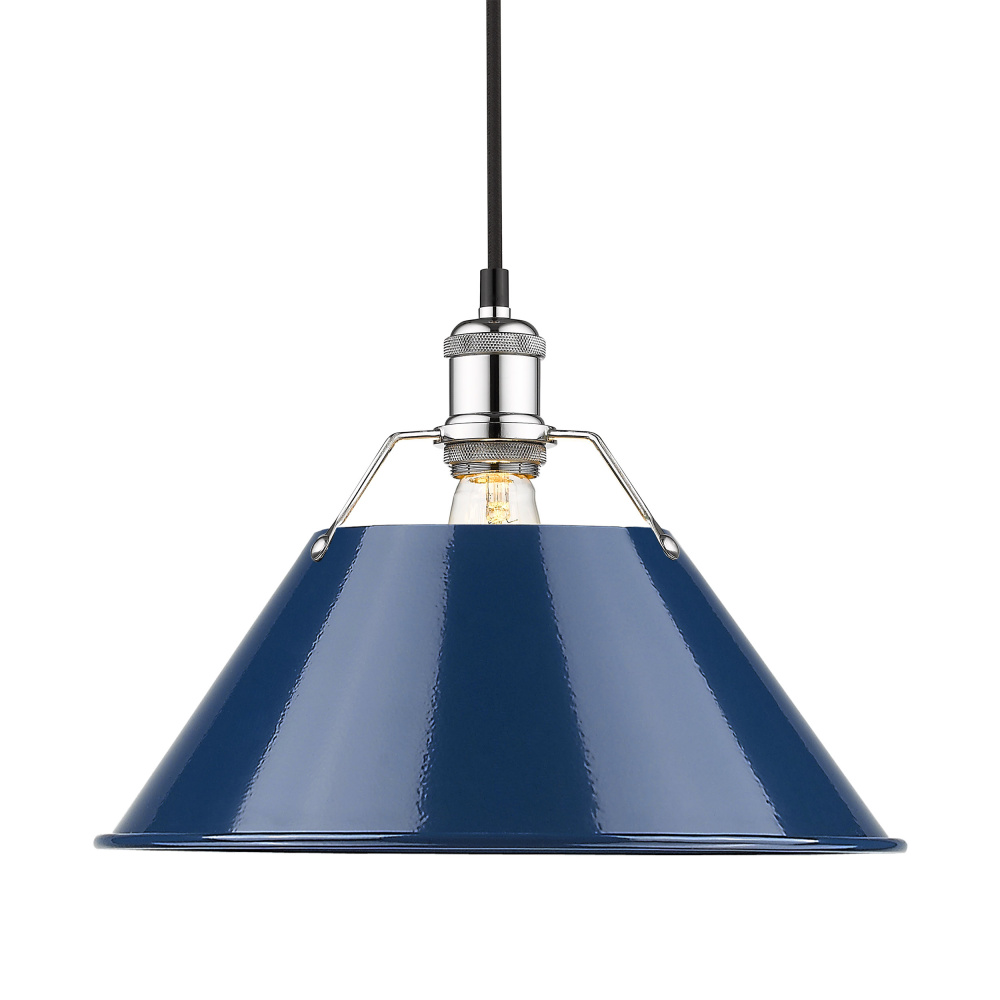 Yep by Golden Lighting Orwell 1-light 14in Pendant in Chrome and Navy Blue shade