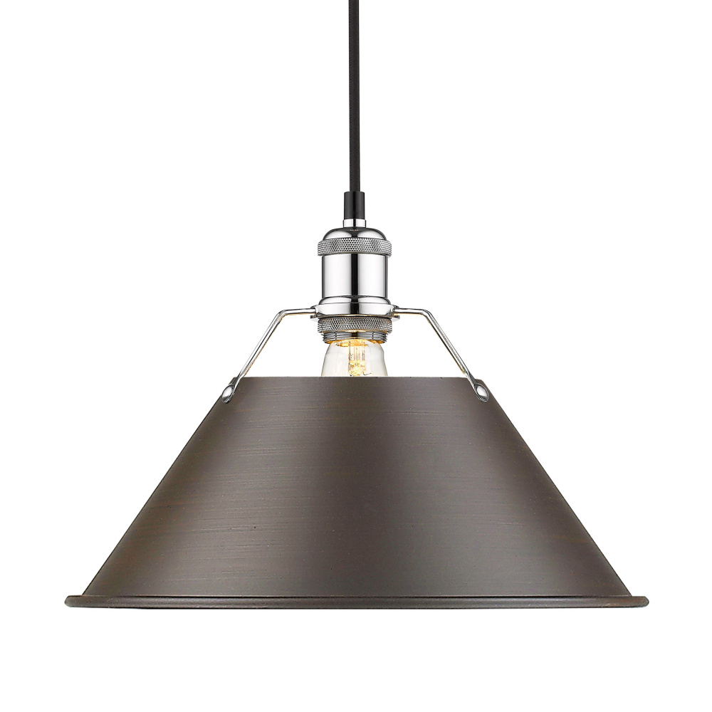 Yep by Golden Lighting Orwell 1-light 14in Pendant in Chrome and Rubbed Bronze shade