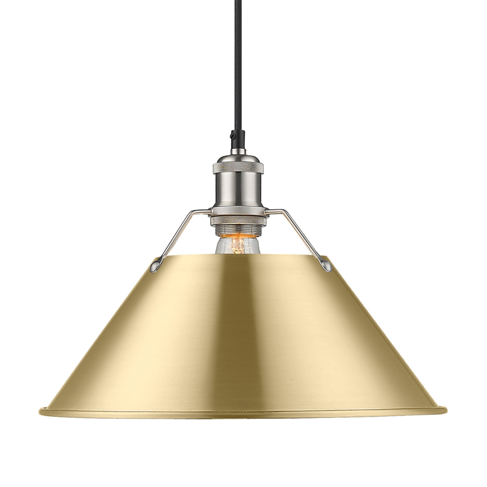 Yep by Golden Lighting Orwell 1-light 14in Pendant in Pewter and Brushed Champagne Brass shade