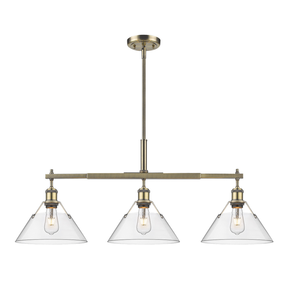Yep by Golden Lighting Orwell 3-light Island Light in Aged Brass and Clear Glass