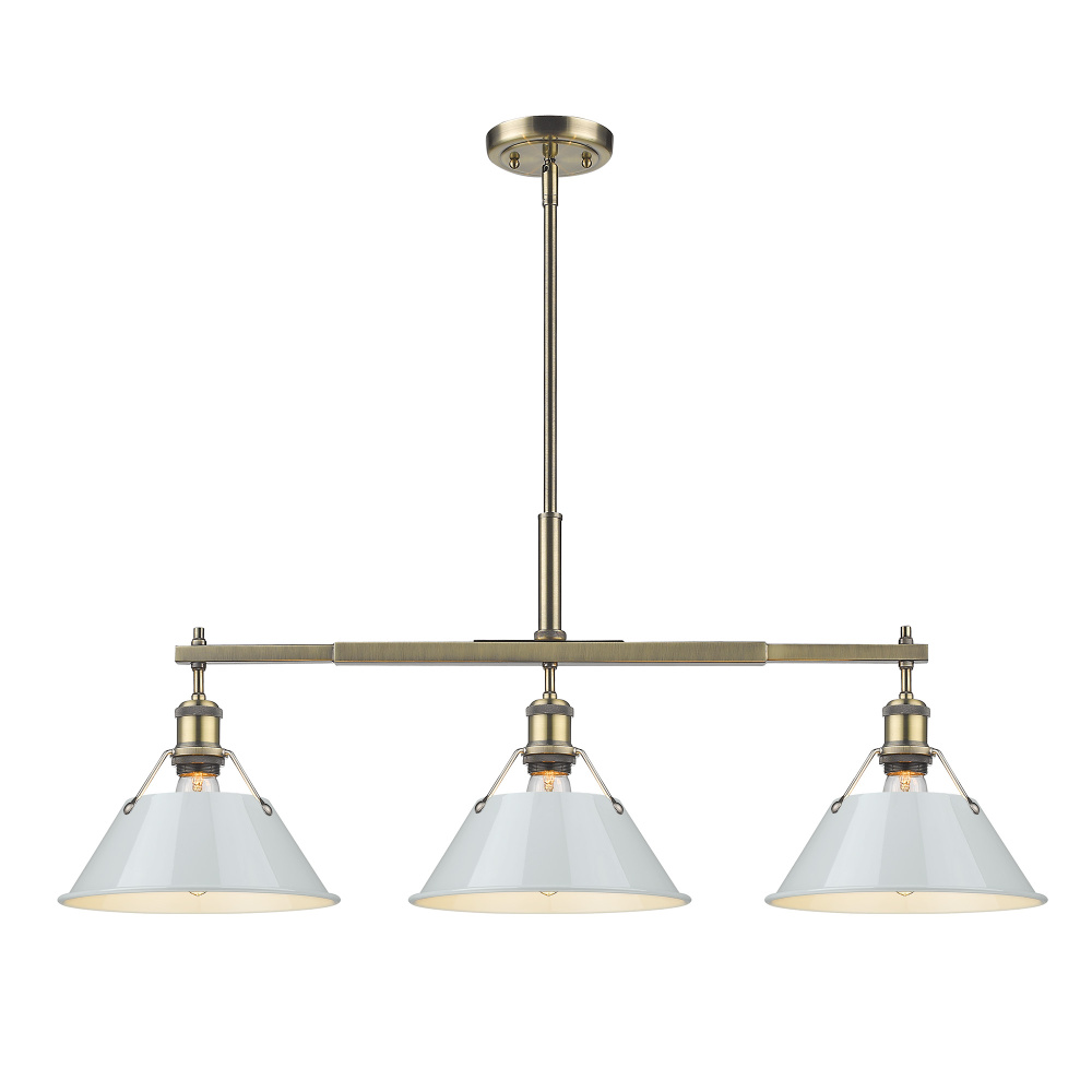 Yep by Golden Lighting Orwell 3-light Island Light in Aged Brass and Dusky Blue shade