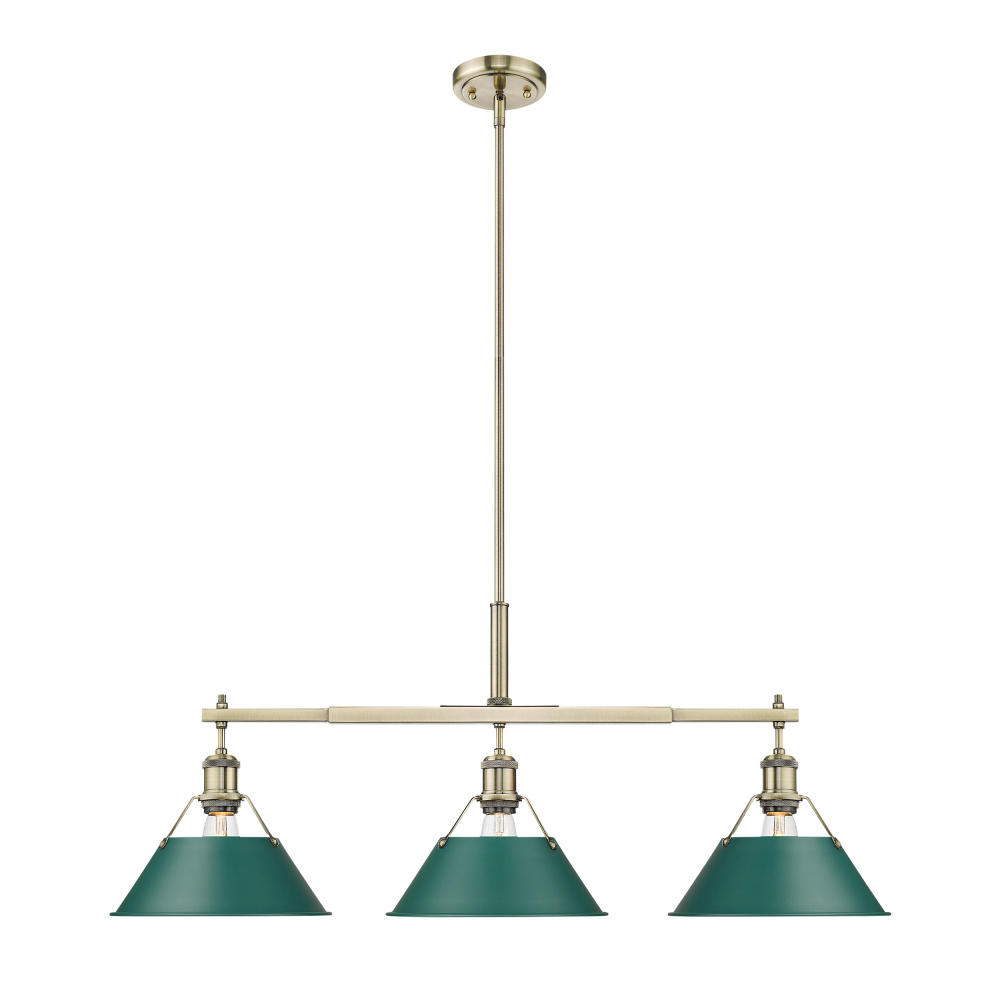 Yep by Golden Lighting Orwell 3-light Island Light in Aged Brass and Pine Green shade