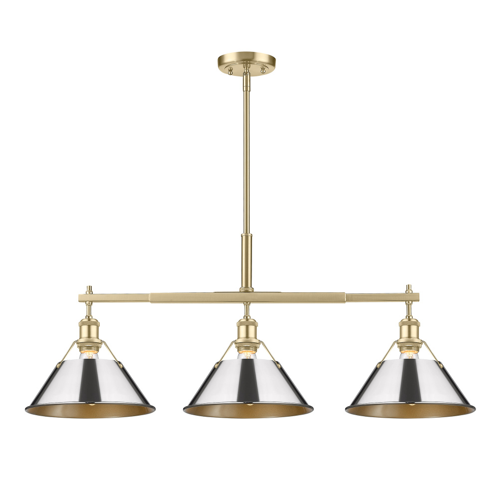 Yep by Golden Lighting Orwell 3-light Island Light in Brushed Champagne Brass and Chrome shade