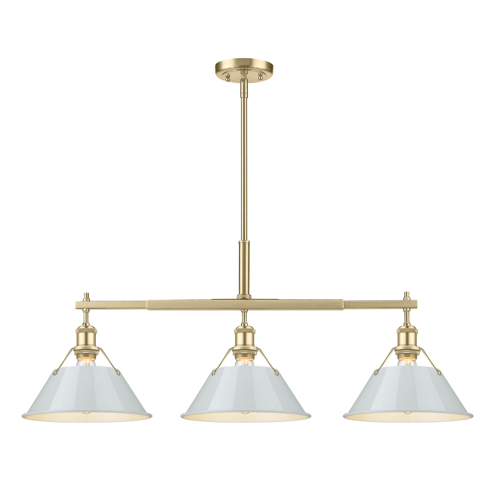 Yep by Golden Lighting Orwell 3-light Island Light in Brushed Champagne Brass and Dusky Blue shade