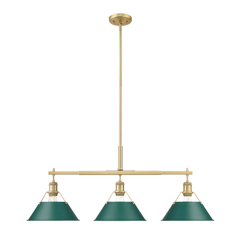 Yep by Golden Lighting Orwell 3-light Island Light in Brushed Champagne Brass and Pine Green shade