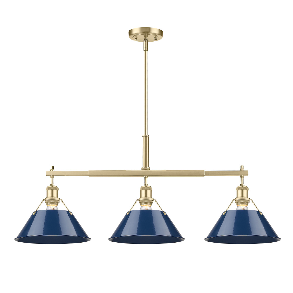 Yep by Golden Lighting Orwell 3-light Island Light in Brushed Champagne Brass and Navy Blue shade