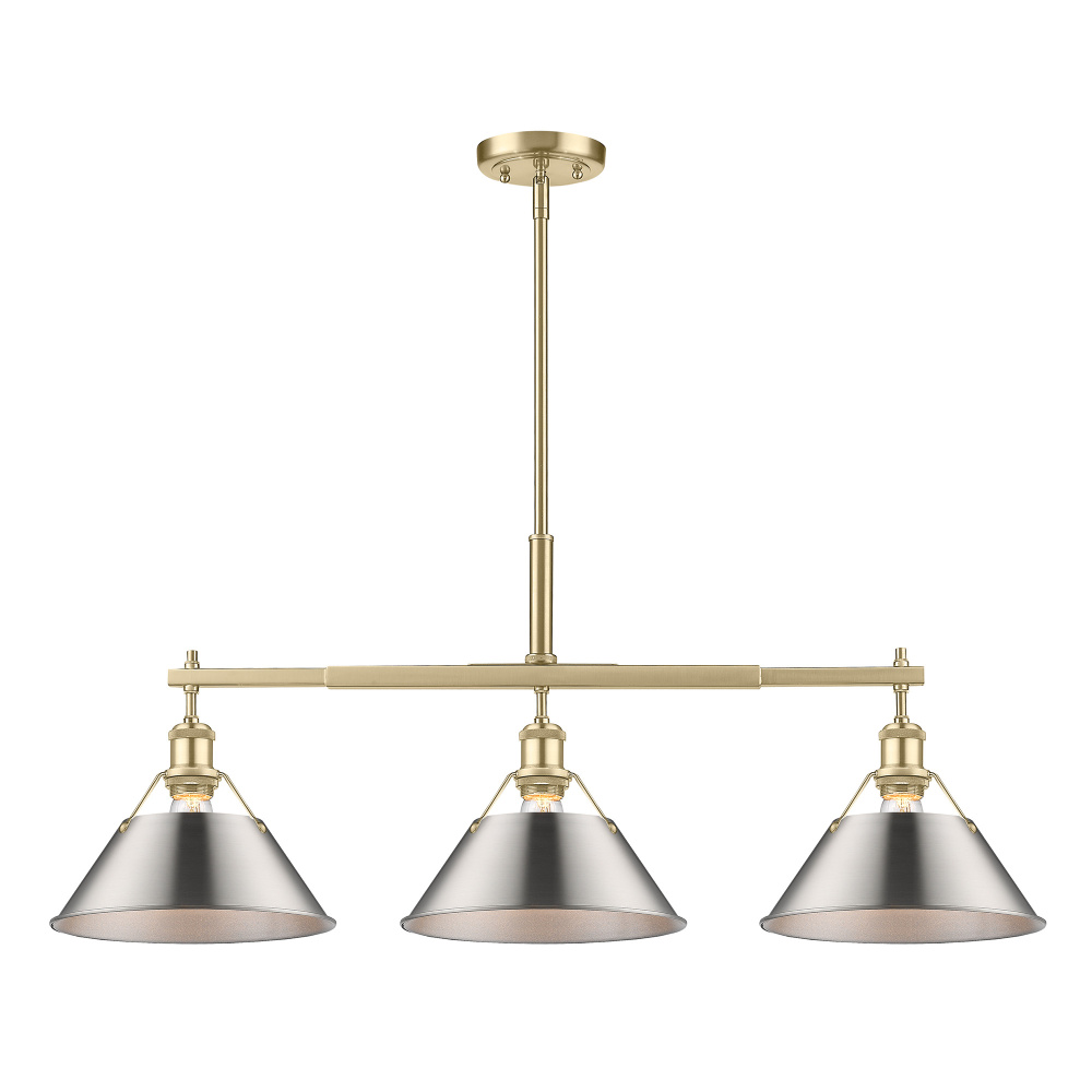 Yep by Golden Lighting Orwell 3-light Island Light in Brushed Champagne Brass and Pewter shade
