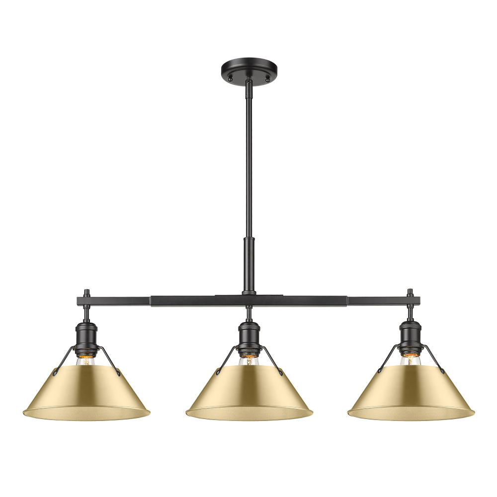 Yep by Golden Lighting Orwell 3-light Island Light in Matte Black and Brushed Champagne Brass shade
