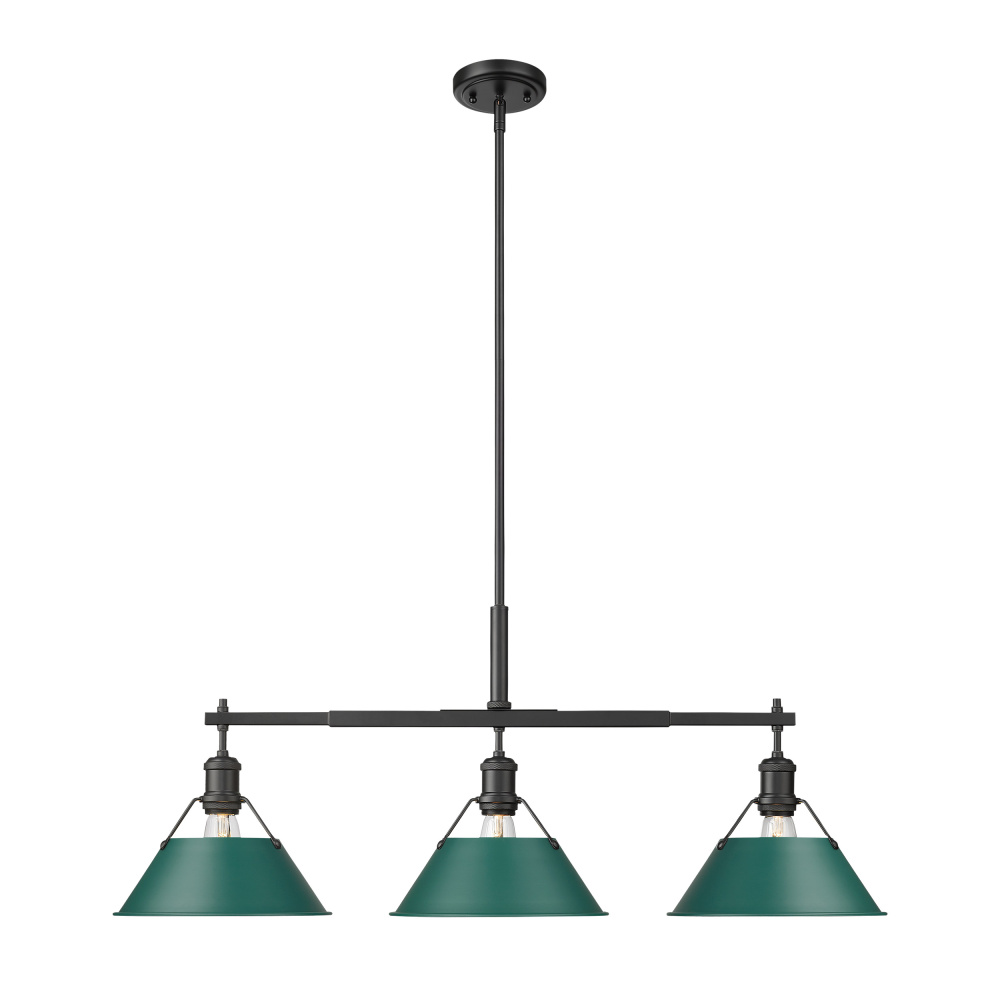 Yep by Golden Lighting Orwell 3-light Island Light in Matte Black and Pine Green shade