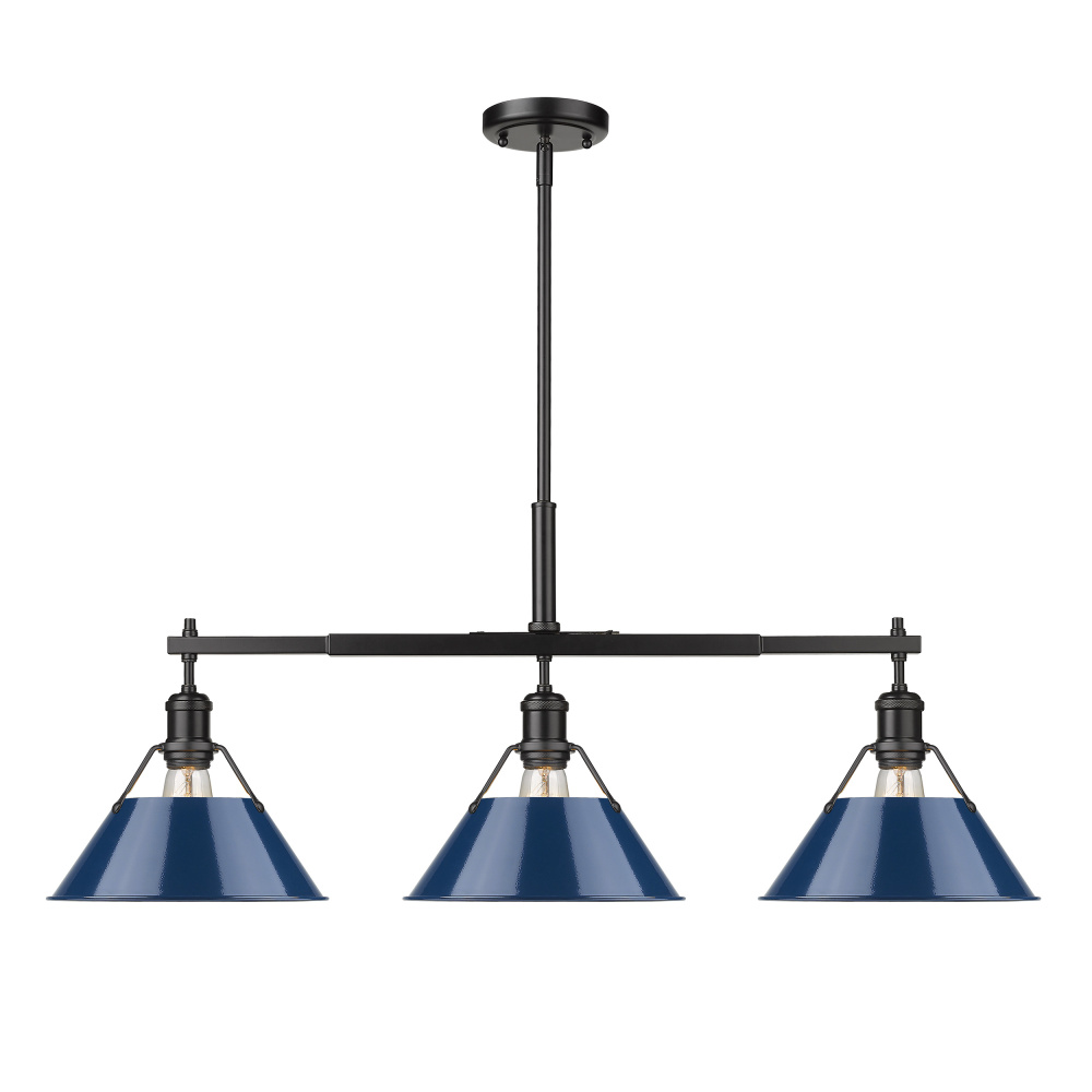 Yep by Golden Lighting Orwell 3-light Island Light in Matte Black and Navy Blue shade