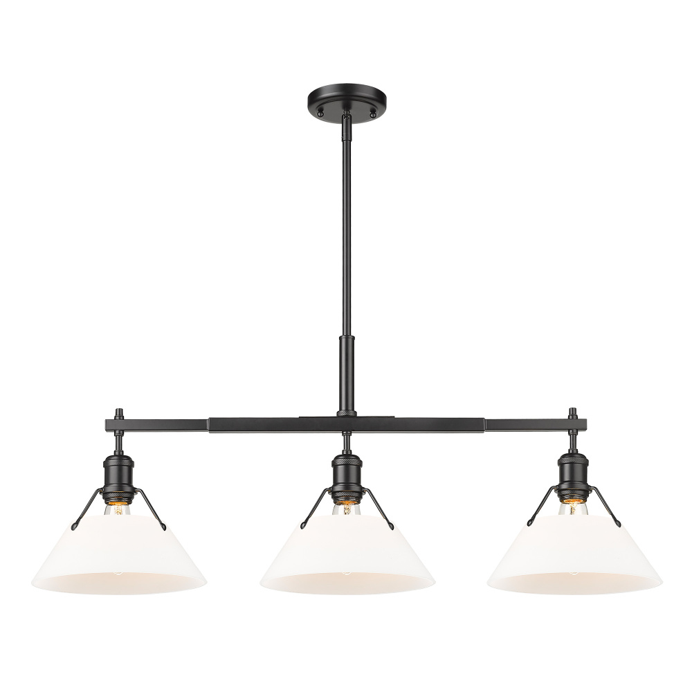 Yep by Golden Lighting Orwell 3-light Island Light in Matte Black and Opal Glass