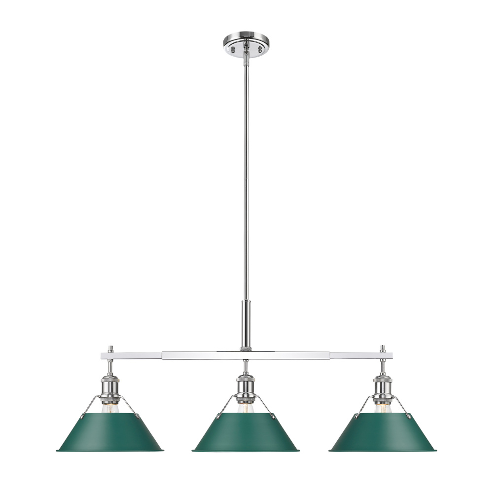 Yep by Golden Lighting Orwell 3-light Island Light in Chrome and Pine Green shade