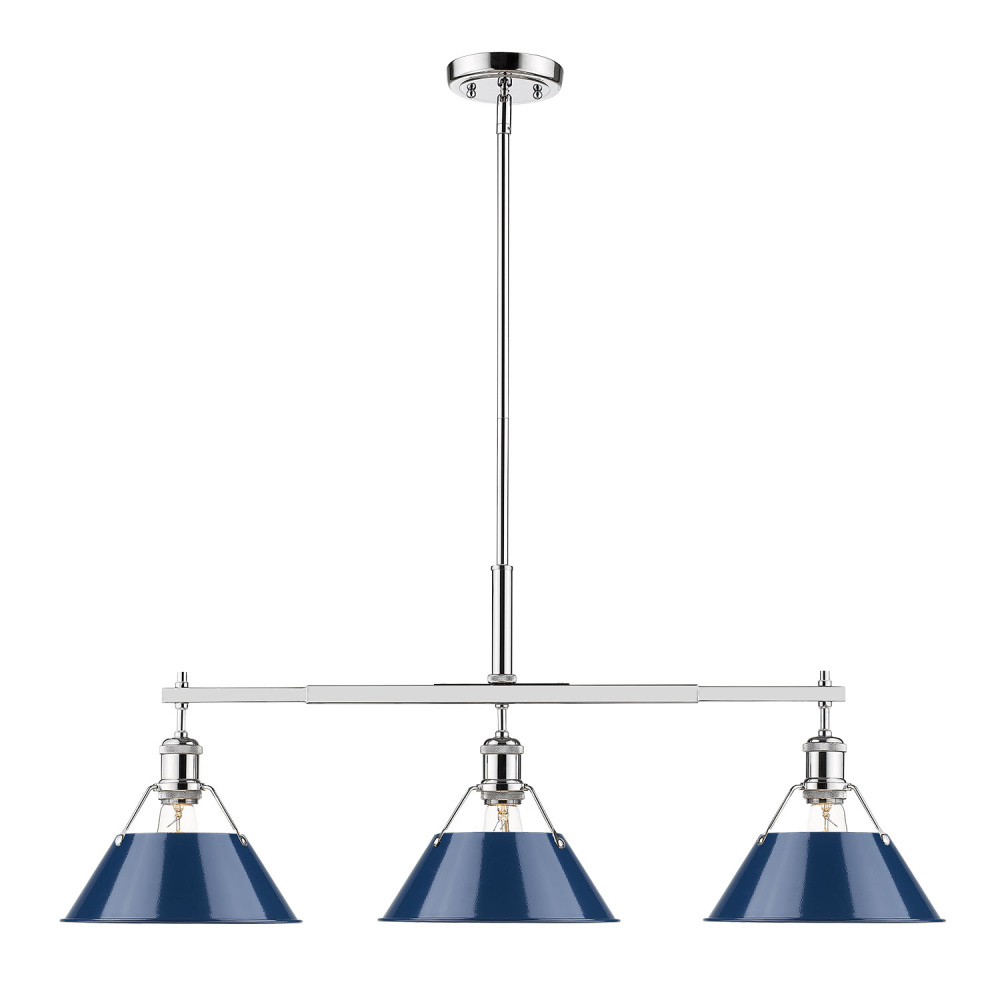 Yep by Golden Lighting Orwell 3-light Island Light in Chrome and Navy Blue shade
