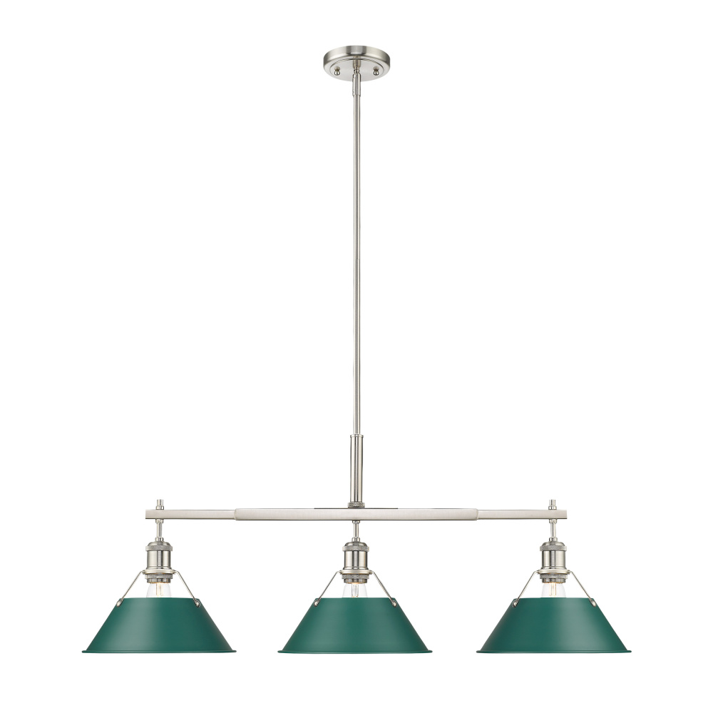 Yep by Golden Lighting Orwell 3-light Island Light in Pewter and Pine Green shade