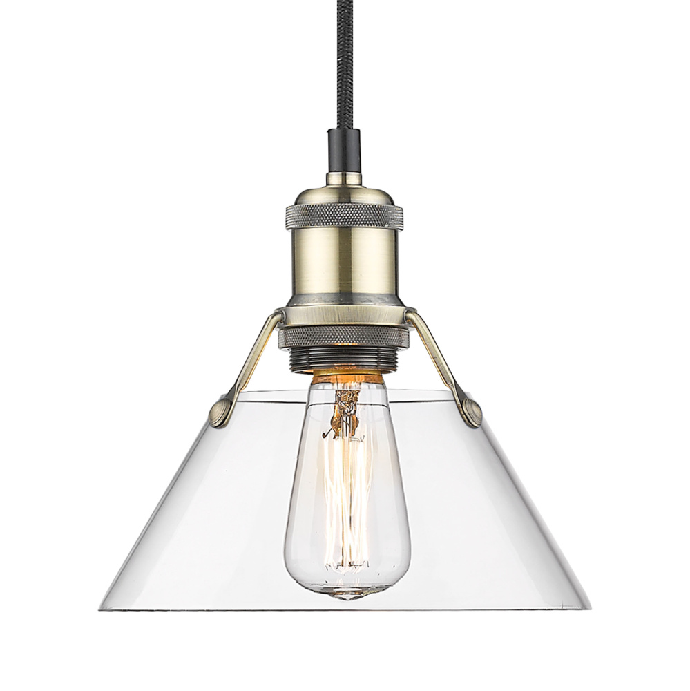 Yep by Golden Lighting Orwell 1-light 8in Pendant in Aged Brass and Clear Glass