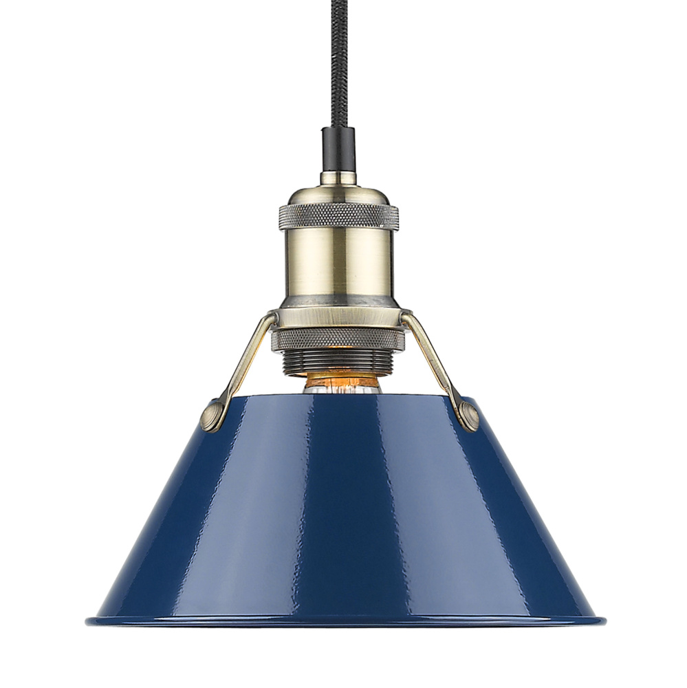 Yep by Golden Lighting Orwell 1-light 8in Pendant in Aged Brass and Navy Blue shade