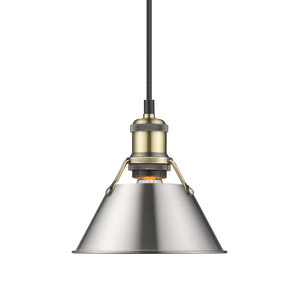 Yep by Golden Lighting Orwell 1-light 8in Pendant in Aged Brass and Pewter shade