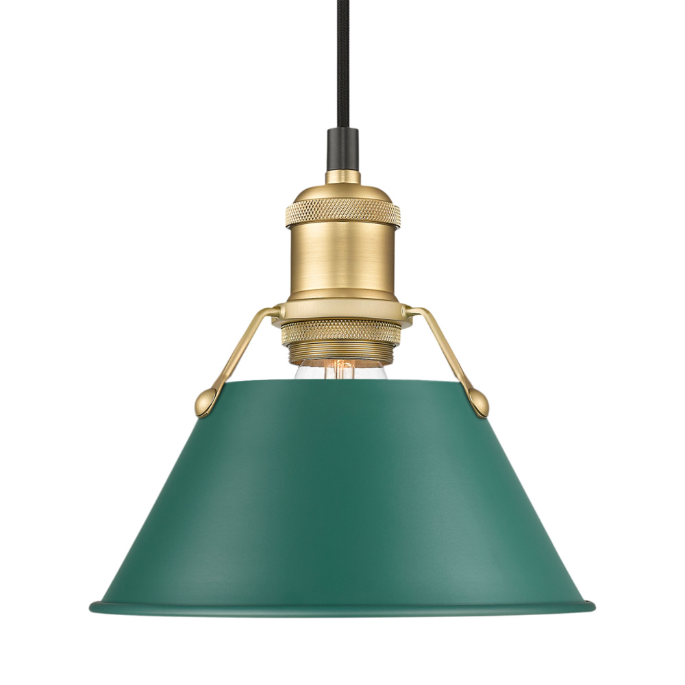 Yep by Golden Lighting Orwell 1-light 8in Pendant in Brushed Champagne Brass and Pine Green shade