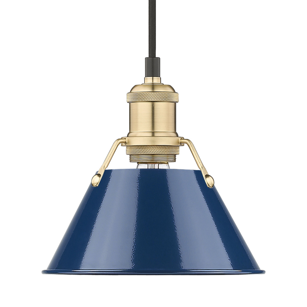 Yep by Golden Lighting Orwell 1-light 8in Pendant in Brushed Champagne Brass and Navy Blue shade