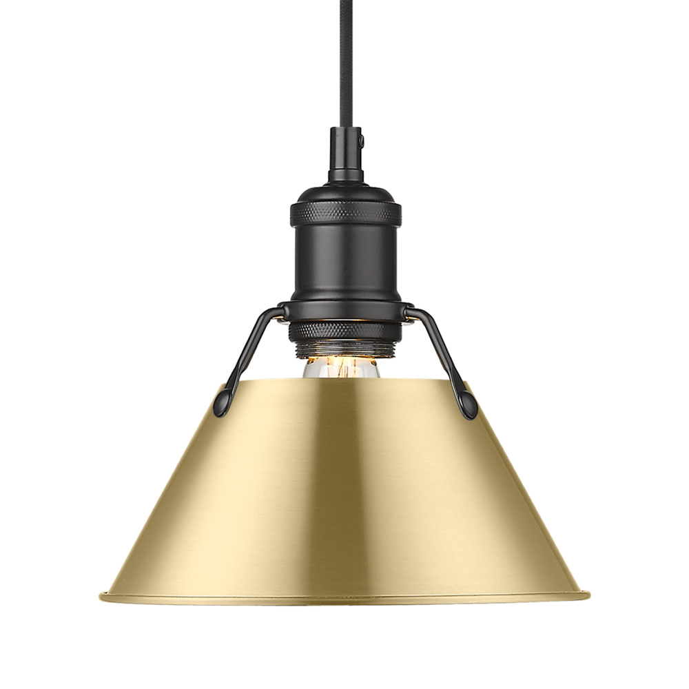 Yep by Golden Lighting Orwell 1-light 8in Pendant in Matte Black and Brushed Champagne Brass shade