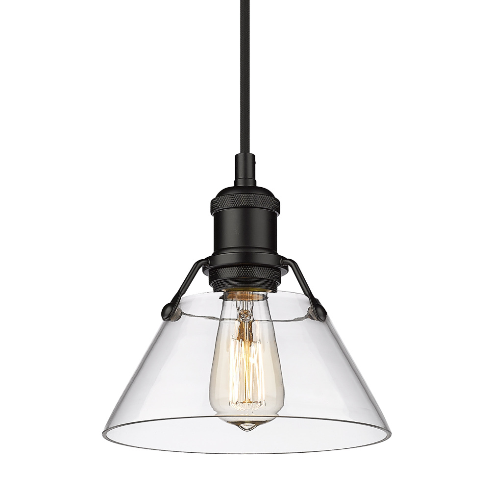 Yep by Golden Lighting Orwell 1-light 8in Pendant in Matte Black and Clear Glass