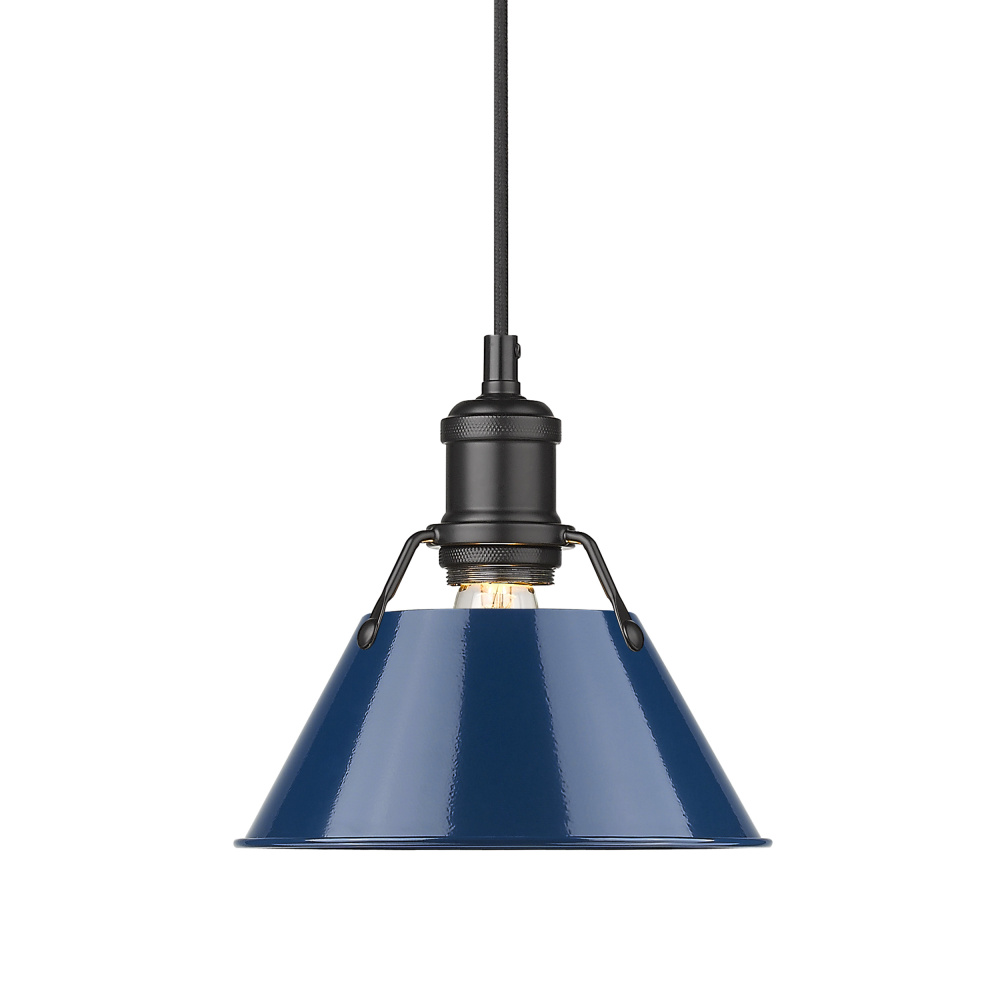 Yep by Golden Lighting Orwell 1-light 8in Pendant in Matte Black and Navy Blue shade