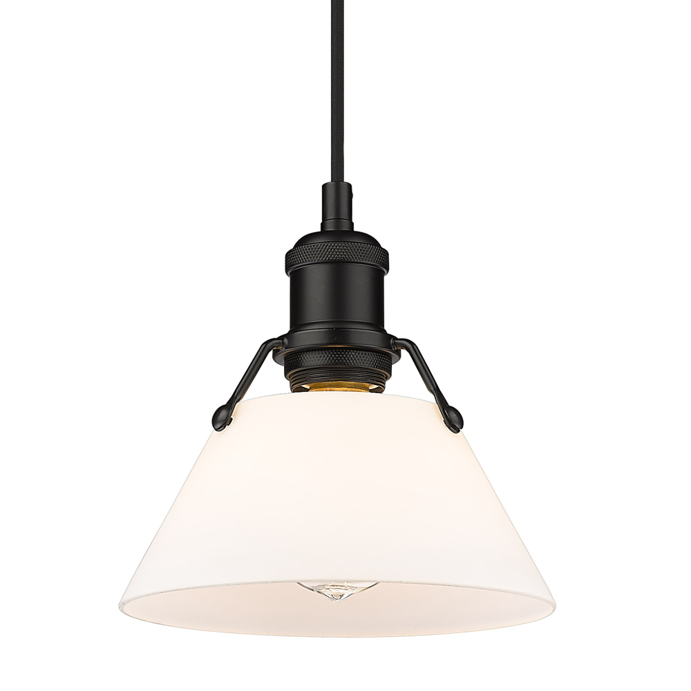 Yep by Golden Lighting Orwell 1-light 8in Pendant in Matte Black and Opal Glass