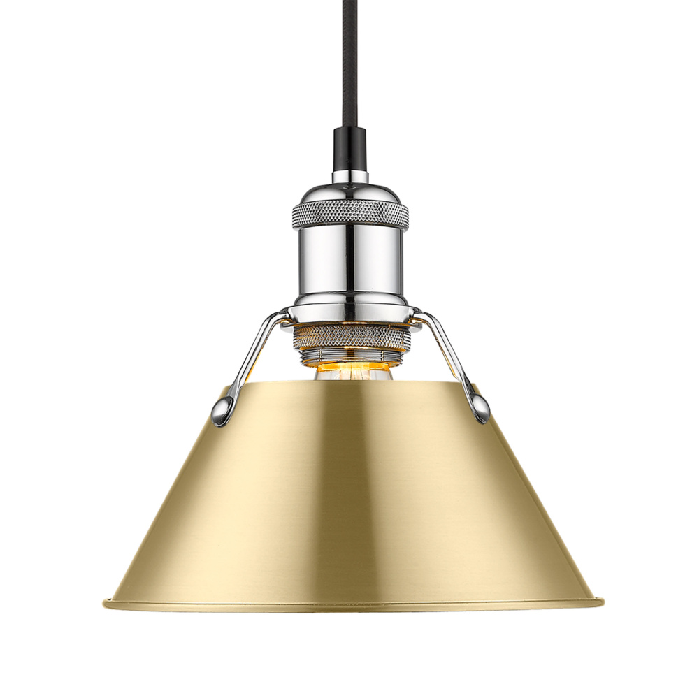 Yep by Golden Lighting Orwell 1-light 8in Pendant in Chrome and Brushed Champagne Brass shade