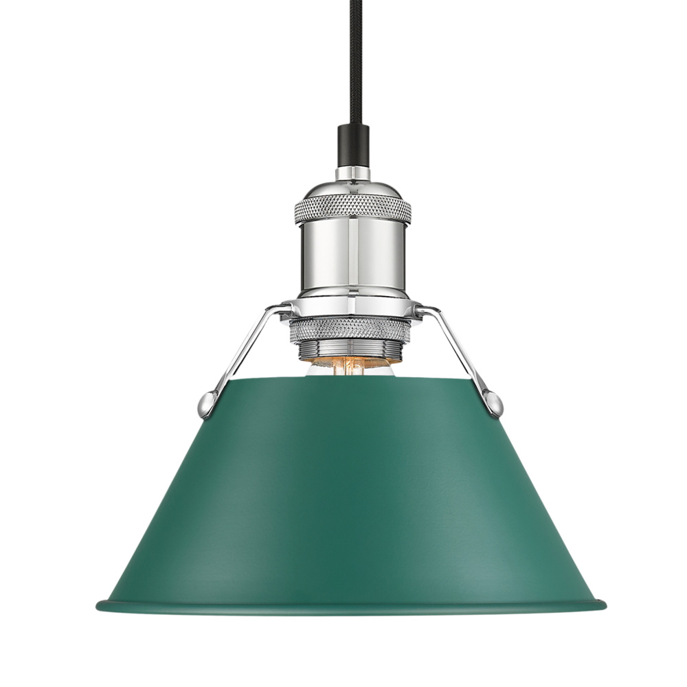 Yep by Golden Lighting Orwell 1-light 8in Pendant in Chrome and Pine Green shade