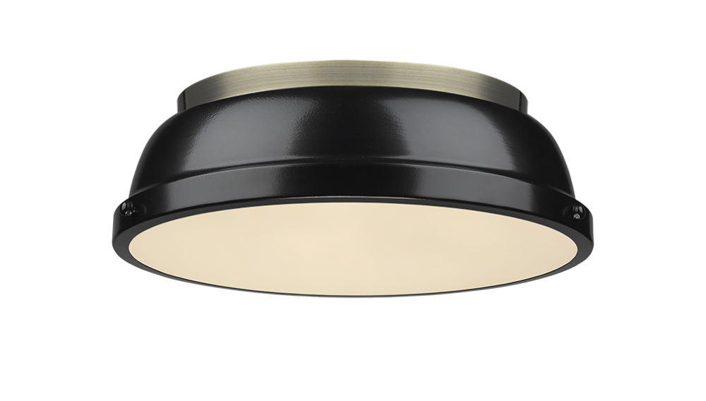 Yep by Golden Lighting Duncan 2-light Flush Mount in Aged Brass and Black shade