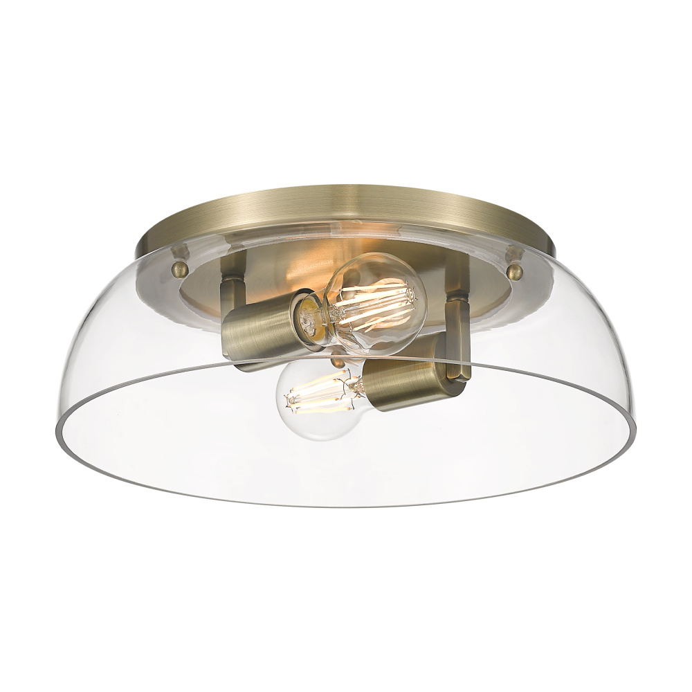 Yep by Golden Lighting Duncan 2-light Flush Mount in Aged Brass and Clear Glass