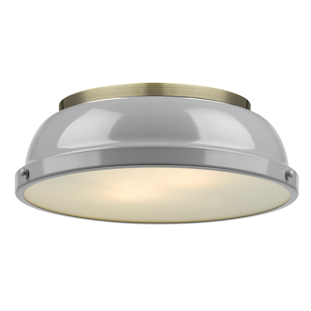 Yep by Golden Lighting Duncan 2-light Flush Mount in Aged Brass and Gray shade