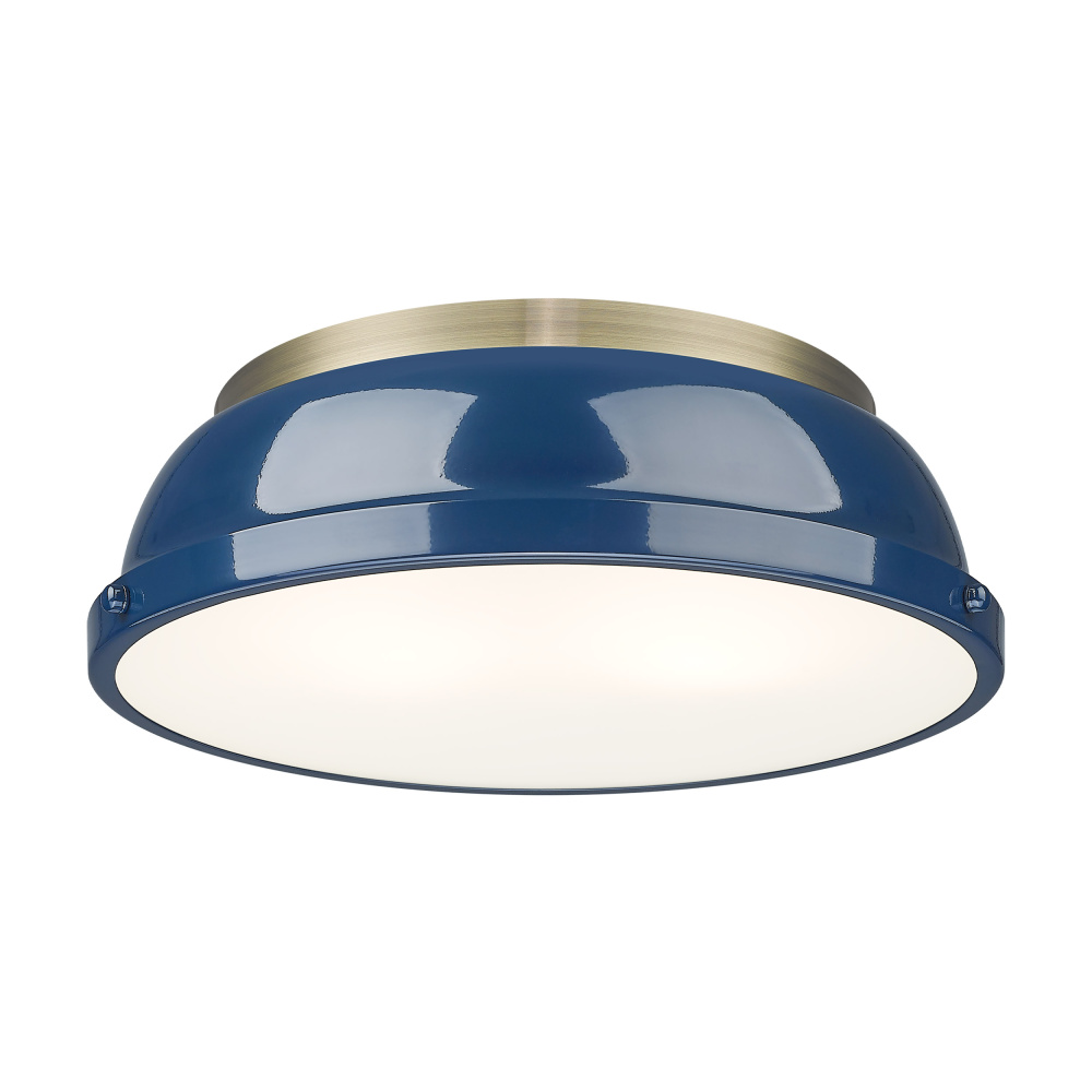 Yep by Golden Lighting Duncan 2-light Flush Mount in Aged Brass and Navy Blue shade
