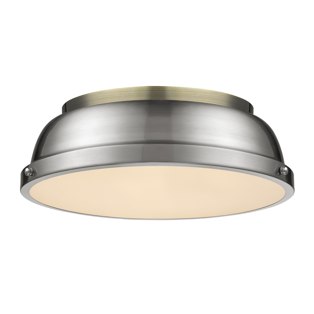 Yep by Golden Lighting Duncan 2-light Flush Mount in Aged Brass and Pewter shade