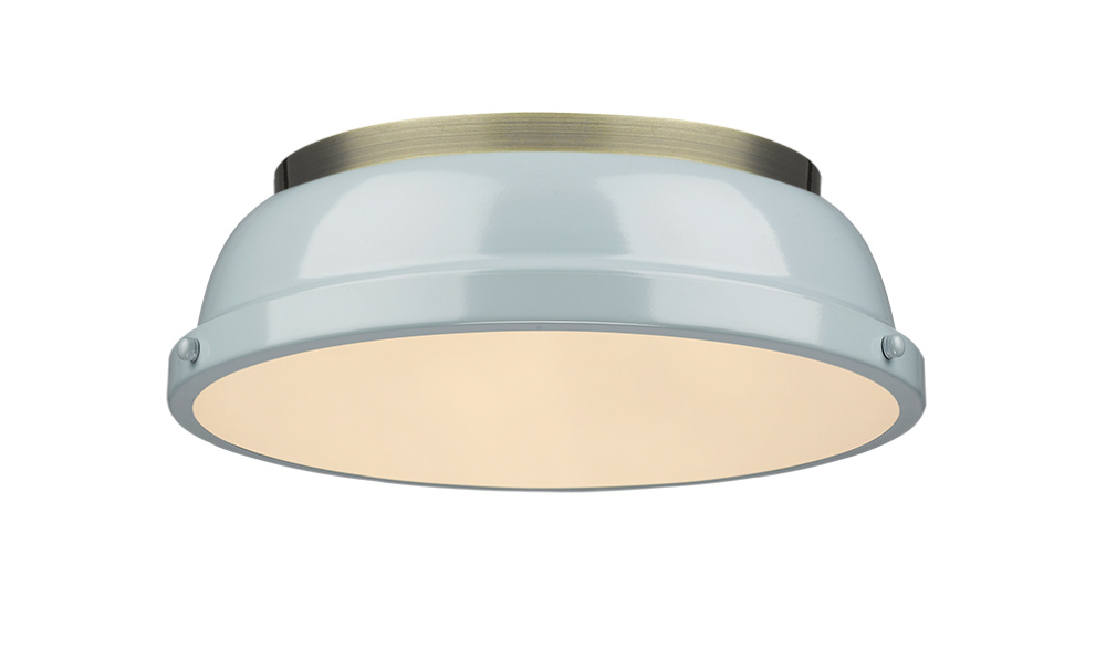 Yep by Golden Lighting Duncan 2-light Flush Mount in Aged Brass and Seafoam shade