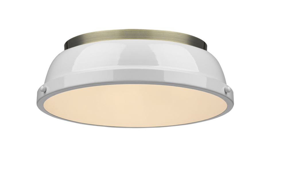 Yep by Golden Lighting Duncan 2-light Flush Mount in Aged Brass and White shade